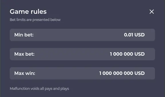 Chicken Road Game rules panel listing a minimum bet of 0.01 USD, a maximum bet of 1,000,000 USD and a maximum win of 1,000,000,000 USD